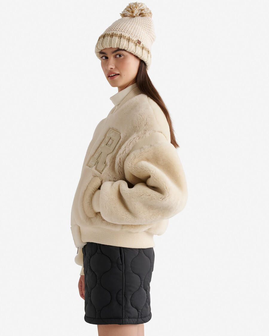 varsityjacka i fårskinnspäls